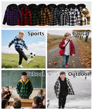 Load image into Gallery viewer, JACKETOWN Boys Fleece Jacket Kids Plaid Flannel Shacket Shirts Sherpa Hoodie Zip Up Sweatshirt Winter Coat 6-15 Years White Black 10-11 Years