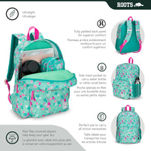 Load image into Gallery viewer, Roots Essential 3-in-1 Matching Water Resistant Kids Backpack and Lunch Bag Set with Bonus Pencil Case - Made from 100% Recycled Fabrics -22.5 litres, Ditsy Floral Mint