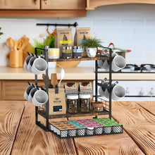 Load image into Gallery viewer, OGEMXU Coffee Station Organizer, 3 Tier Bar Organizer for Countertop, Mug Cup Holder Stand With 12 Hooks and 28 K Cup Storage for Kitchen, Home & Office, Rustic Brown