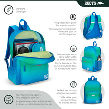 Load image into Gallery viewer, Roots Essential 3-in-1 Matching Water Resistant Kids Backpack and Lunch Bag Set with Bonus Pencil Case - Made from 100% Recycled Fabrics -22.5 litres, Ombre Blue Green
