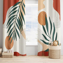 Load image into Gallery viewer, ZYLLGLOW Mid Century Modern Curtains Set Thick Cotton Boho Curtain Blackout for Bedroom Bohemian Style Decor Window Leaf Print Classical Drapes for Living Dining Room, 2 Panels, W52×63L