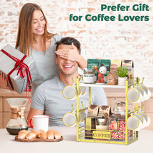 Load image into Gallery viewer, EsLuker.ly Coffee Bar Station Organizer Mug Cup Holder Stand for Countertop, Multi-Functional 2 Tier Mug Tree Rack for Kitchen, Storage Shelf with 12 Hooks, White-Gold