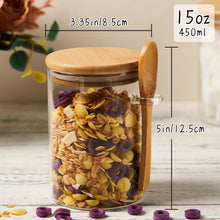 Load image into Gallery viewer, Glass Sugar Container with Spoon - 2 Pack 15oz Glass Jars with Bamboo Lid and Spoon, Bamboo Lid Storage Jar Containers for Coffee Beans, Spice, Brown Sugar, Tea, Flour, Nuts, Candy, Salts and More