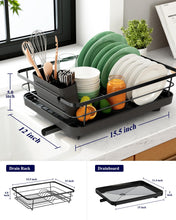 Load image into Gallery viewer, Kitsure Dish Drying Rack for Kitchen Counter, Stainless Steel Sink Organization and Storage Essentials with Cutlery Holder, Home and Appartment Decor, 12''W x 15.5''L, Black