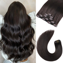 Load image into Gallery viewer, Hair Extensions Real Human Hair Clip in Hair Extensions for Women Dark Brown Hair Extension Clip ins 22 Inch Straight Human Hair Clip ins 80g/5pcs Remy Hair Clip in