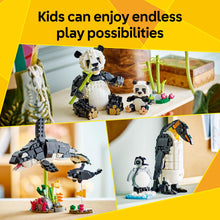 Load image into Gallery viewer, LEGO Creator 3 in 1 Wild Animals Panda Family - Building Toy Kit for Kids with 3 Building Options, Panda, Penguin, or Orca - 8 Year Old Girl & Boy Birthday Gifts - 31165