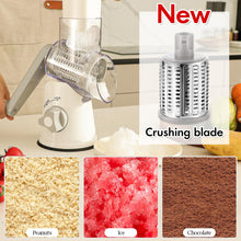 Load image into Gallery viewer, Ourokhome Rotary Cheese Grater Hand Crank, Kitchen Shredder Speed Mandolin Slicer Ice Shaver with Handle and Drum Blades for Cheese, Vegetable, Nuts, Chocolate, Potato, Carrot, 5 Blades, White