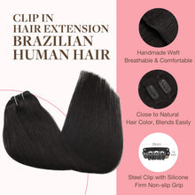 Load image into Gallery viewer, GOO GOO Clip in Hair Extensions Human Hair, 14inch 120g 7Pcs, #1B Natural black, Hair extensions for women, Human Hair Extensions Clip in
