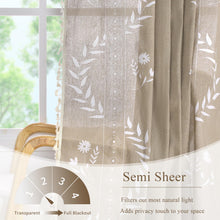 Load image into Gallery viewer, Schweek Tan Boho Curtains for Living Room 84 Inches Long 2 Panels Linen Floral Cute Curtains Semi Sheer Country Rustic Window Western Curtain