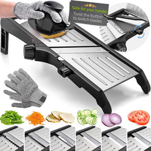 Load image into Gallery viewer, Gramercy Adjustable Mandoline Slicer for Kitchen, Potato Cutter, Vegetable Chopper, Mandolin, Cucumber Slicer- INCLUDING one Pair Cut-Resistant Gloves and Waffle Fry Cutter