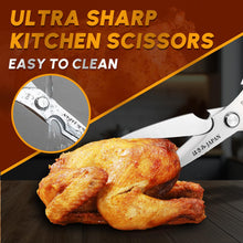 Load image into Gallery viewer, HUUSK Kitchen Scissors Set Silver - Upgraded Stainless Steel Kitchen Shear, Sharp Meat Scissors Dishwasher Safe, Heavy Duty Poultry Shears, Japanese Cooking Scissor for Food, Chicken Bones, and Turkey