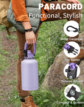 Load image into Gallery viewer, Half Gallon Water Bottle Insulated - 64 oz Water Bottle with Carrying Sleeve, Paracord Handle, Straw Spout Lid, Leak-proof Metal Hydro Water Jug for Workout Sport Hiking Gym, Purple Big Flask Thermo