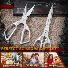 Load image into Gallery viewer, HUUSK Kitchen Scissors Set Silver - Upgraded Stainless Steel Kitchen Shear, Sharp Meat Scissors Dishwasher Safe, Heavy Duty Poultry Shears, Japanese Cooking Scissor for Food, Chicken Bones, and Turkey