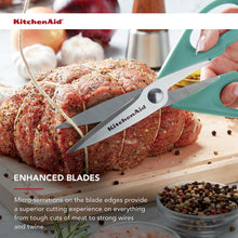 Load image into Gallery viewer, KitchenAid All Purpose Kitchen Shears with Protective Sheath Durable Stainless Steel Scissors, Dishwasher Safe, Soft Grip Comfort Handle, 8.72 Inch, Aqua Sky