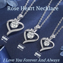 Load image into Gallery viewer, Rose Heart Pendant Necklace for Wife Moissanite Lab-Created Gem Jewelry for Women I Love You Wedding Anniversary Birthday Christmas Valentines Engagements Mothers Day for Her Girlfriend Mom Daughter