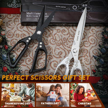 Load image into Gallery viewer, HUUSK Kitchen Scissors Set Upgraded - Stainless Steel Kitchen Shears, Sharp Meat Scissors, Heavy Duty Poultry Shear, Japanese Cooking Scissor for Food, Chicken Bones, and Turkey - Dishwasher Safe