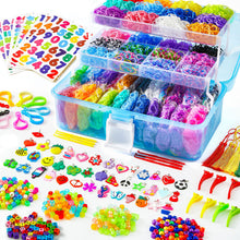 Load image into Gallery viewer, INSCRAFT 17500+ Rubber Loom Bands with 3 Layer Blue Container, 28 Colors, 600 S-Clips, 352 Beads, 40 Cartoon Pendant, Bracelet Making Refill Kit for Kids