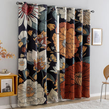Load image into Gallery viewer, Tyrot Black Boho Floral 100% Blackout Curtains for Bedroom 84 inch Long 2 Panels Mid Century Botanical Black Out Curtains for Living Room Grommet Thermal Insulated Room Darkening Window Drapes,52Wx84L