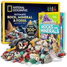 Load image into Gallery viewer, National Geographic Rock Collection Box for Kids – 300 Piece Rock Set with Real Fossils, Gemstones, and Crystals- Includes Absolute Expert: Rocks & Minerals Full-Color Book