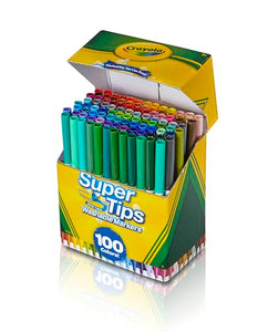 Crayola Super Tips Marker Set for Kids (100ct), Broad Tip & Fine Point Washable Art Markers for Kids, Bulk School Supplies, Teacher Classroom Must Haves, Drawing Supplies