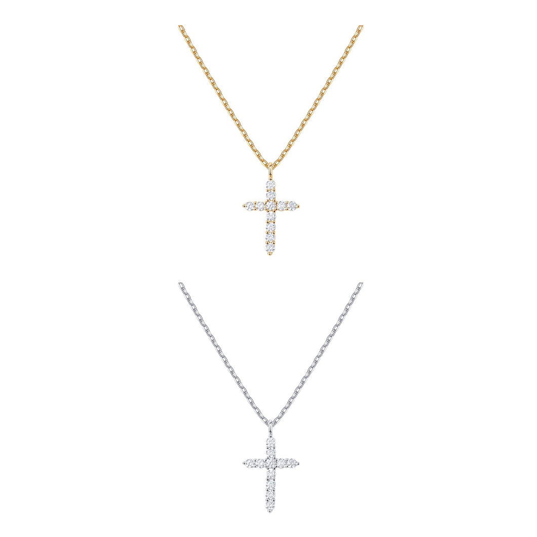 PAVOI 14K Gold Plated Cross Faith Pendant Necklaces for Women | White & Yellow Pack Cubic Zirconia Cross Pendants