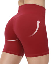 Load image into Gallery viewer, Runhit No Front Seam Biker Shorts for Women - 5&#39;&#39; High Waisted Workout Gym Yoga Athletic Compression Spandex Shorts with Tummy Control Red Medium
