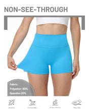 Load image into Gallery viewer, Runhit No Front Seam Biker Shorts for Women - 3&#39;&#39; High Waisted Workout Gym Yoga Volleyball Spandex Booty Shorts with Tummy Control Light Blue Small
