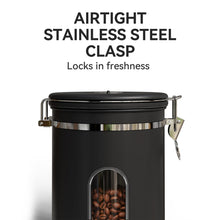Load image into Gallery viewer, Veken Coffee Canister with Window,Airtight Stainless Steel Container,Home Kitchen Food Storage Organizers for Grounds,Beans,Espresso,Rice,Tea,Sugar,Flour, Cereal,Scoop,Bar Accessories,Gifts,22OZ,Black
