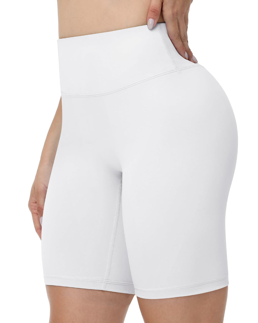 Runhit No Front Seam Biker Shorts for Women - 8'' High Waisted Workout Gym Yoga Running Spandex Compression Shorts Shorts with Tummy Control White Small