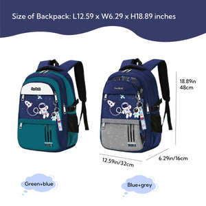 MITOWERMI Astronaut-space Backpack for Boys-Girls Elementary Middle School Bags for Girls Kids Bookbag, Astronaut Green+blue