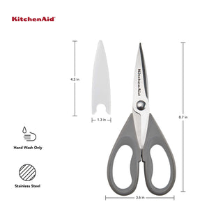 KitchenAid All Purpose Kitchen Shears with Protective Sheath Durable Stainless Steel Scissors, Dishwasher Safe, Soft Grip Comfort Handle, 8.72 Inch, Gray
