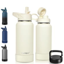 Load image into Gallery viewer, CIVAGO 32 oz Insulated Water Bottle With Straw, Stainless Steel Sports Water Flask Cup with 3 Lids (Straw, Portable Spout and Handle Lid), Double Walled Travel Thermal Canteen Mug, Cream

