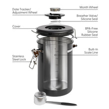 Load image into Gallery viewer, Veken Coffee Canister with Window,Airtight Stainless Steel Container,Home Kitchen Food Storage Organizers for Grounds,Beans,Espresso,Rice,Tea,Sugar,Flour, Cereal,Scoop,Bar Accessories,Gifts,22OZ,Black
