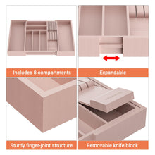 Load image into Gallery viewer, TIOPGHAD Bamboo-Silverware-Drawer-Organizer-Kitchen, Expandable Utensil Holder Cutlery Tray Flatware Organization Adjustable Wood Tableware Dividers Storage (with Removable Knife Block)(Grey Pink)
