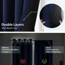 Load image into Gallery viewer, BGment Navy Blue Black-Out 63 Inch Length Curtains for Bedroom Windows with Black Liner, Double Layer Thermal Curtains Room Darkening Curtains with Rod Pocket (52 x 63 Inch, Navy Blue, 2 Panels)
