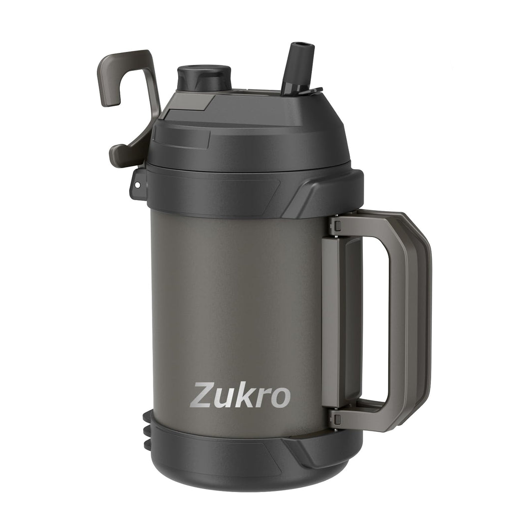 Zukro 1 Gallon Water Jug, One Gallon Large Triple Wall Insulated Metal Jug With Straw and Spout, No Sweat 128 oz Stainless Steel Sport Water Bottle Keeps Cold 48 Hours for Outdoors, Coal