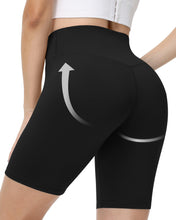 Load image into Gallery viewer, Runhit No Front Seam Biker Shorts for Women - 8&#39;&#39; High Waisted Workout Gym Yoga Running Spandex Compression Shorts Shorts with Tummy Control Black Small
