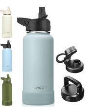 Load image into Gallery viewer, CIVAGO 32 oz Insulated Water Bottle With Straw, Stainless Steel Sports Water Cup Flask with 3 Lids (Straw, Spout and Handle Lid), Wide Mouth Travel Thermal Mug, Sage
