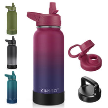 Load image into Gallery viewer, CIVAGO 32 oz Insulated Water Bottle With Straw, Stainless Steel Sports Water Cup Flask with 3 Lids (Straw, Spout and Handle Lid), Wide Mouth Travel Thermal Mug, Dark Rainbow
