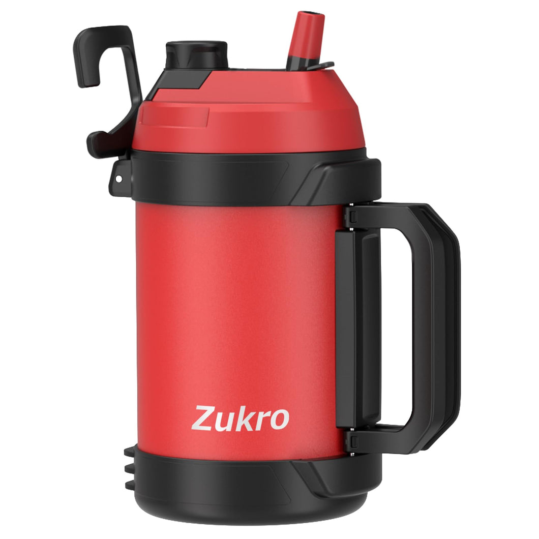 Zukro 1 Gallon Water Jug, One Gallon Large Triple Wall Insulated Metal Jug With Straw and Spout, No Sweat 128 oz Stainless Steel Sport Water Bottle Keeps Cold 48 Hours for Outdoors, Red