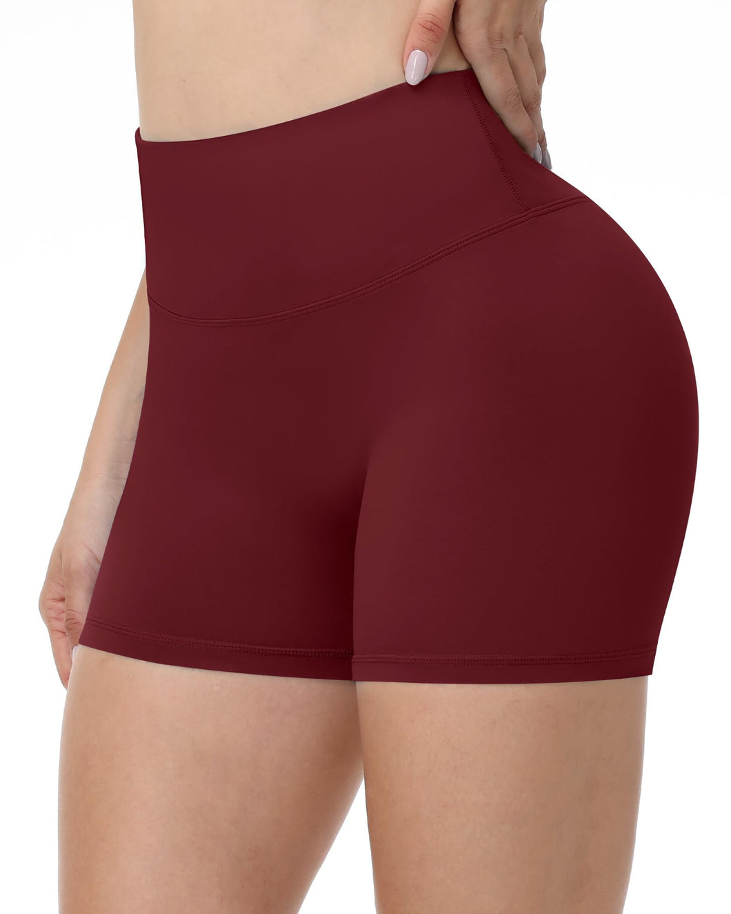 Runhit No Front Seam Biker Shorts for Women - 3'' High Waisted Workout Gym Yoga Volleyball Spandex Booty Shorts with Tummy Control Wine Red Medium