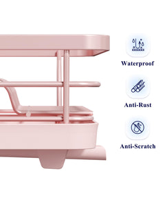 Kitsure Dish Drying Rack for Kitchen Counter, Stainless Steel Sink Organization and Storage Essentials with Cutlery Holder, Home and Appartment Decor, 12''W x 15.5''L, Pink