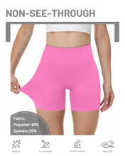 Load image into Gallery viewer, Runhit No Front Seam Biker Shorts for Women - 5&#39;&#39; High Waisted Workout Gym Yoga Athletic Compression Spandex Shorts with Tummy Control Hot Pink Medium
