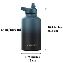 Load image into Gallery viewer, CIVAGO 64 oz Insulated Water Bottle With Straw, Half Gallon Stainless Steel Sports Water Flask Jug with 3 Lids (Straw, Spout and Handle Lid), Large Metal Thermal Cup Mug, Indigo Black
