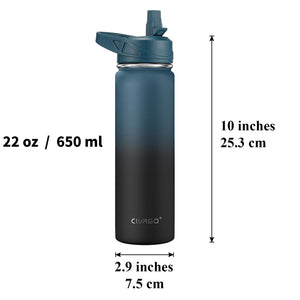 CIVAGO 22 oz Insulated Water Bottle With Straw, Stainless Steel Sports Water Flask Cup with 3 Lids (Straw, Portable Spout and Handle Lid), Double Walled Travel Thermal Canteen Mug, Army Green