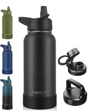 Load image into Gallery viewer, CIVAGO 32 oz Insulated Water Bottle With Straw, Stainless Steel Sports Water Cup Flask with 3 Lids (Straw, Spout and Handle Lid), Wide Mouth Travel Thermal Mug, Black
