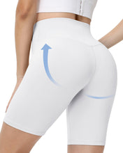 Load image into Gallery viewer, Runhit No Front Seam Biker Shorts for Women - 8&#39;&#39; High Waisted Workout Gym Yoga Running Spandex Compression Shorts Shorts with Tummy Control White Small
