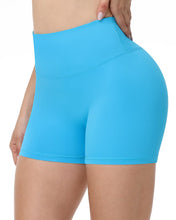Load image into Gallery viewer, Runhit No Front Seam Biker Shorts for Women - 3&#39;&#39; High Waisted Workout Gym Yoga Volleyball Spandex Booty Shorts with Tummy Control Light Blue Small
