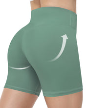 Load image into Gallery viewer, Runhit No Front Seam Biker Shorts for Women - 5&#39;&#39; High Waisted Workout Gym Yoga Athletic Compression Spandex Shorts with Tummy Control Green Medium
