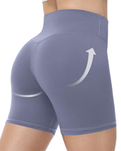 Load image into Gallery viewer, Runhit No Front Seam Biker Shorts for Women - 5&#39;&#39; High Waisted Workout Gym Yoga Athletic Compression Spandex Shorts with Tummy Control Purple Medium
